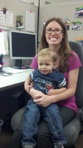Parker visiting mommy at work