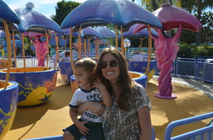 Mommy and Parker about to board the Sea Star (their version of the tea cups)