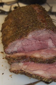 Prime rib cooked slowly all day on the Big Green Egg
