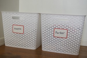 I recently upgraded the boys' shoe boxes to these (the one we'd had since Parker was born was starting to fall apart)